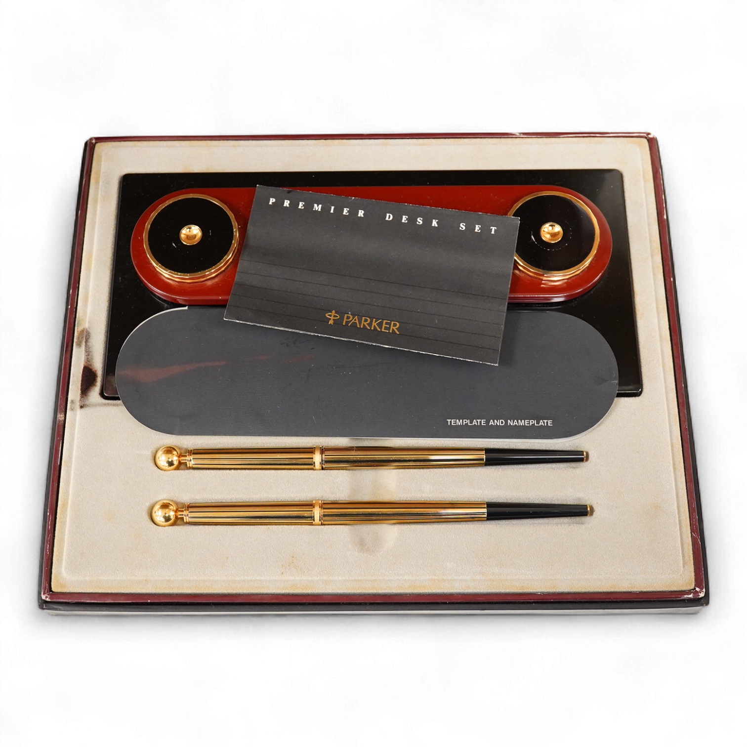 A Parker Premier Urushi lacquer desk set with Premier rollerball pens - rare example of a Parker Limited Edition
